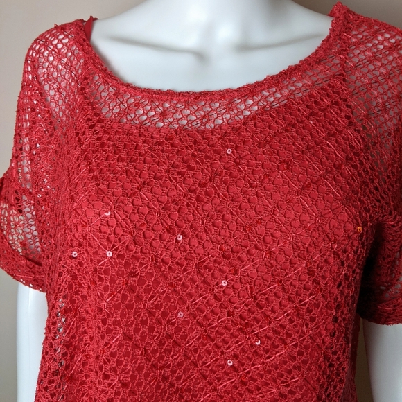 Elementz red crochet sequin shell top & tank XL - Picture 4 of 8